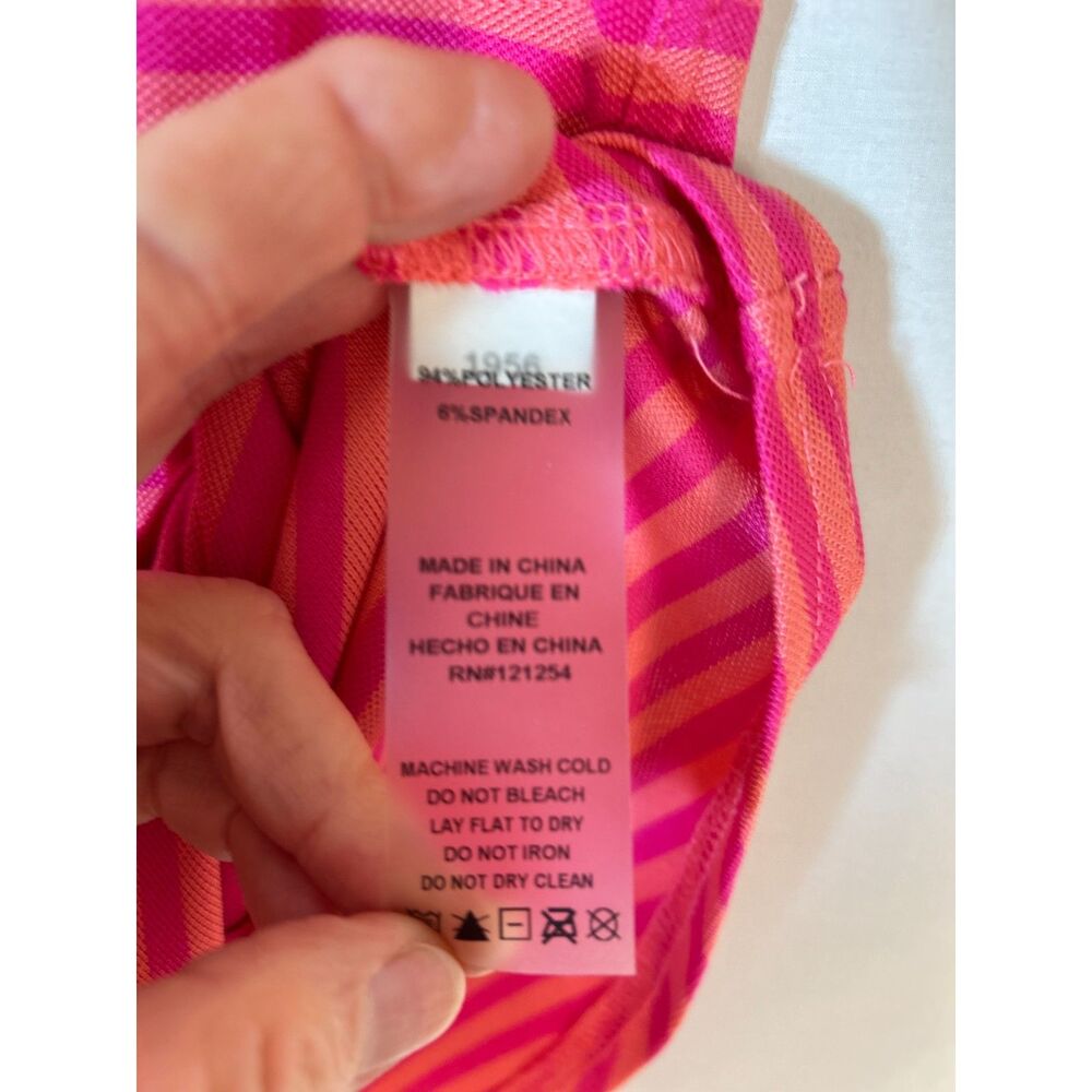 Jofit Womens NWOT Pink Coral Striped Performance 1/4 Zip SS Golf Polo Shirt Sz M - Picture 8 of 10